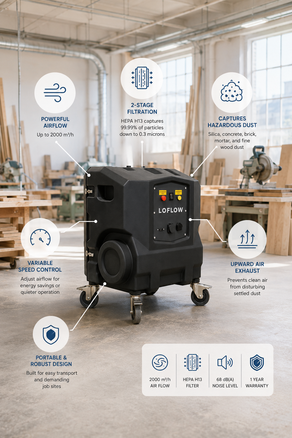 Dust Blocker DB2000 - Air Scrubber Cleaner with 2000m3/hr Air Flow