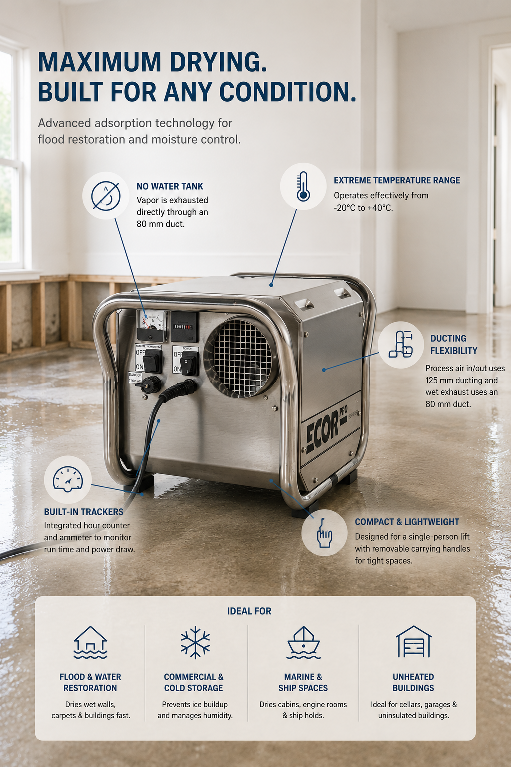 ECOR DRY DH2500 INOX - DryFan 35L Stainless Steel Desiccant Dehumidifier